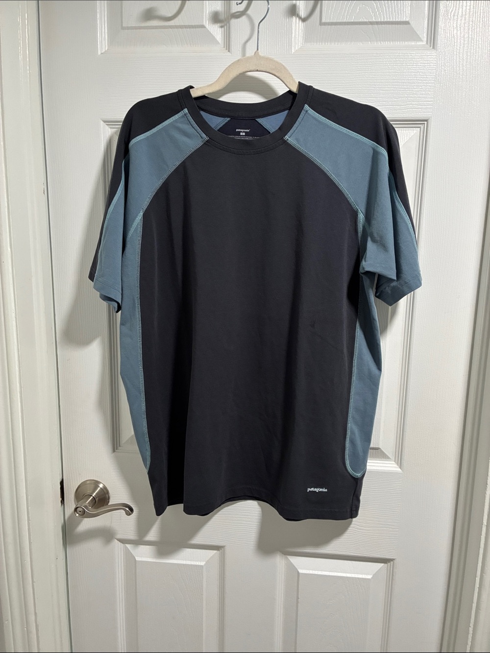 Patagonia Short Sleeve Crew Tee in Black and Slate Blue